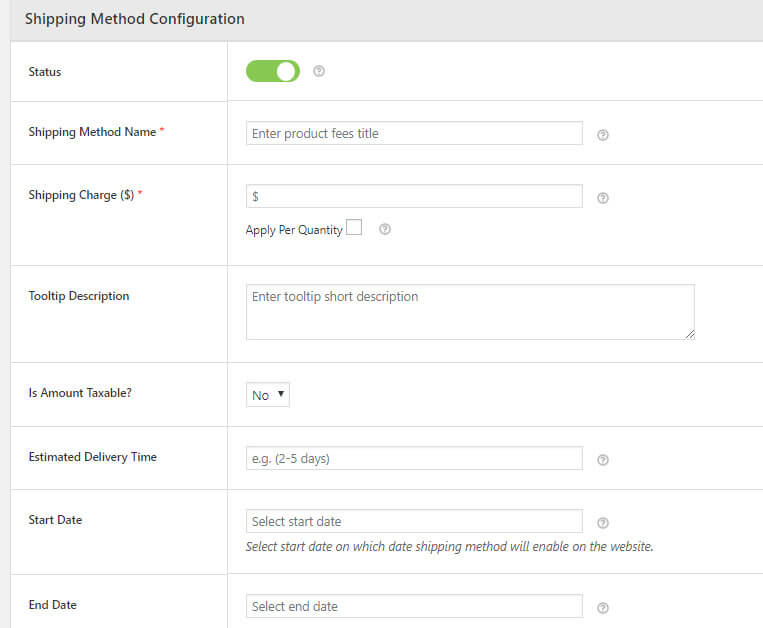 Shipping method configuration