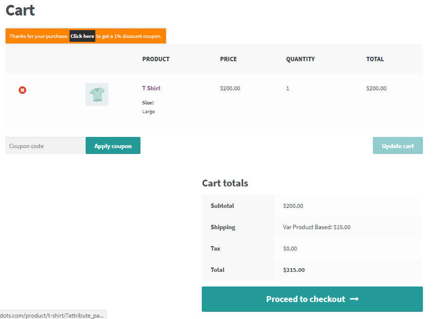 Shipping method cart page view