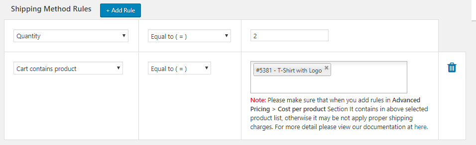 Product specific shipping rule