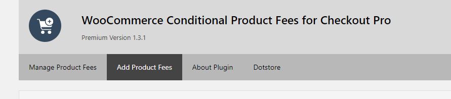 Plugin Dashboard - Main screen - Select 'Add Product Fees'