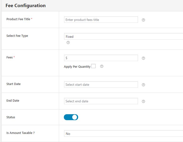 Form for Adding Extra Fees - Fee Configuration Part