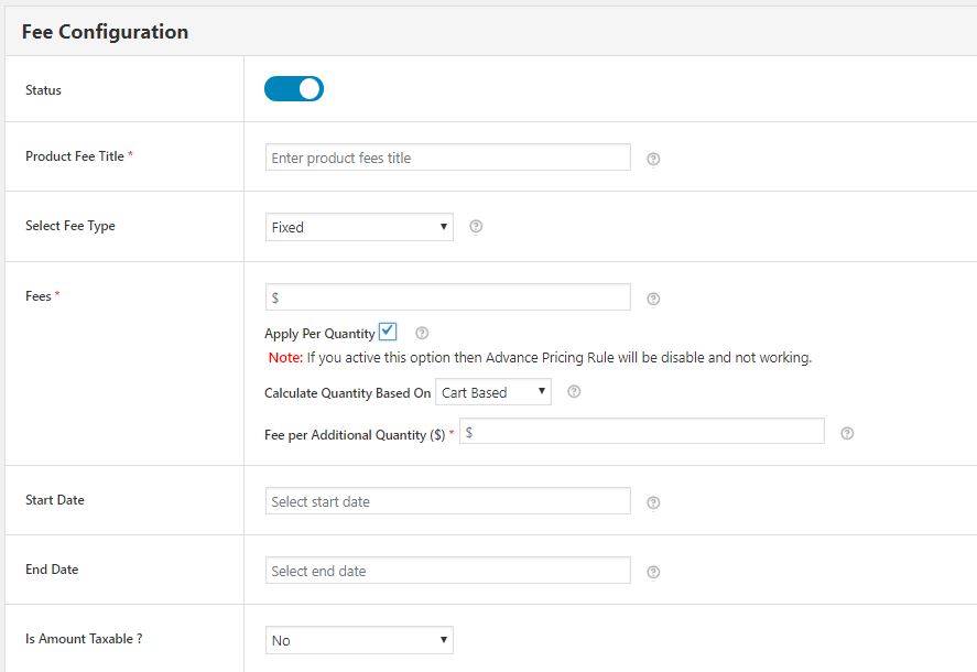 Fee Configuration form - WC Conditional Product Fees for Checkout Plugin