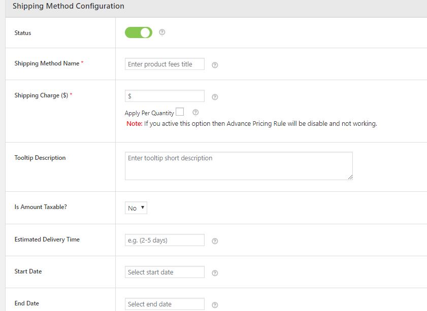 Shipping Method Configuration Form - Flat Rate Shipping Method for WC