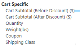 Parameters, for which, Cart Based Extra Fee could be charged