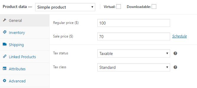 Figure 1 - Creating Discounts for a Product in WooCommerce using the default method