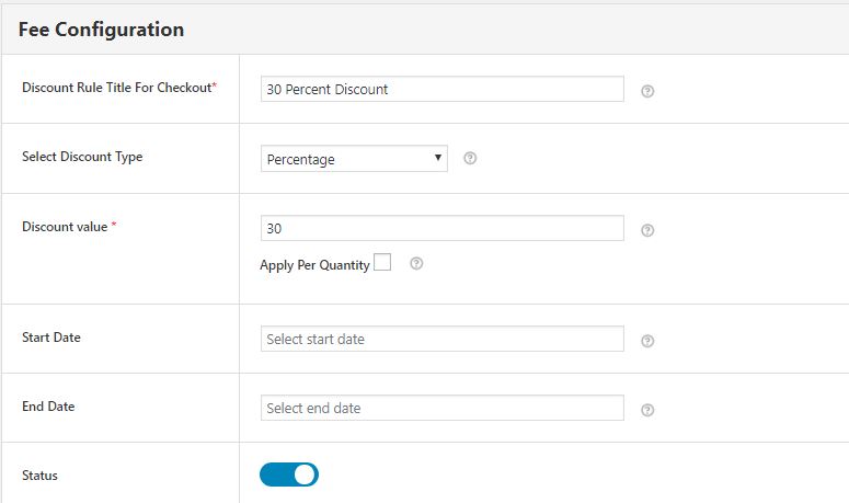 Figure 3 - Fee Configuration Section of WooCommerce Conditional Discount Rules For Checkout Plugin