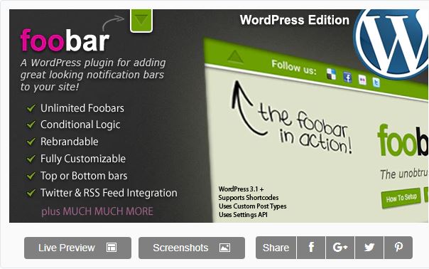 Figure 7 - Foobar - List of the top 8 WordPress Notification Bar Plugins