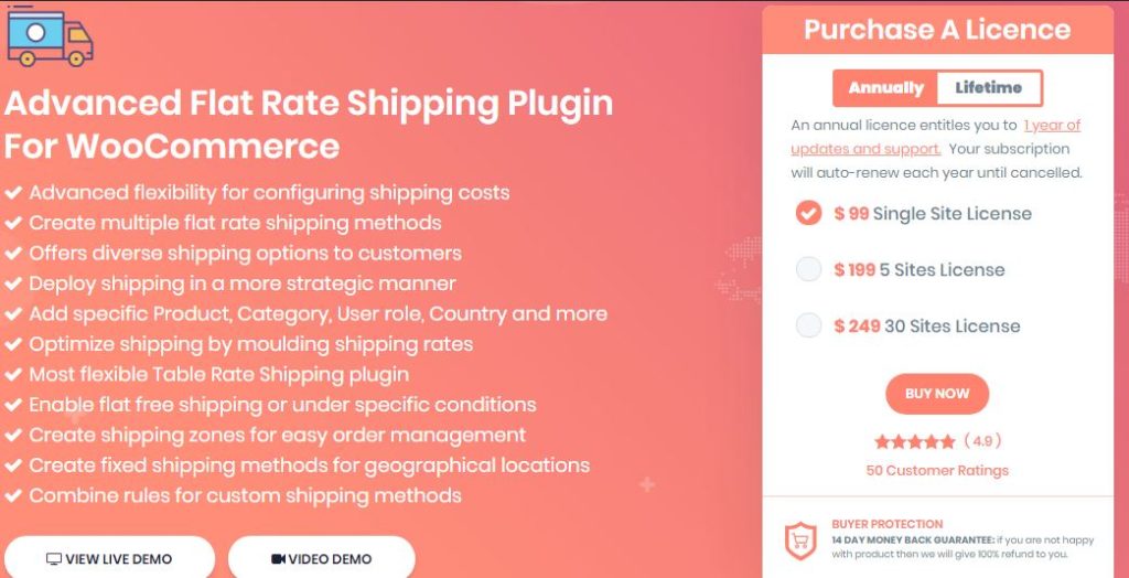 Figure 1: Features and Pricing Plans - Flat Rate Shipping Plugin for WooCommerce 