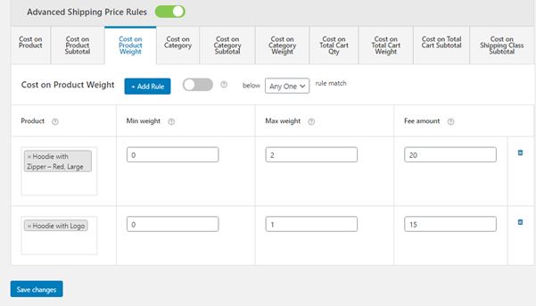 Figure 13: Define Multiple Ranges of Shipping Rates for Different Products