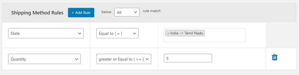 Figure 4: Add the needed Shipping Method Rules for quantity