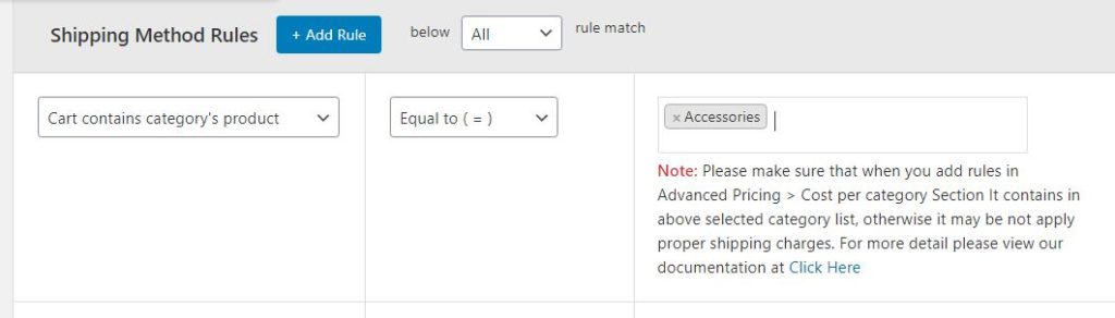 Figure 5: Shipping Method Rule for the specific product category