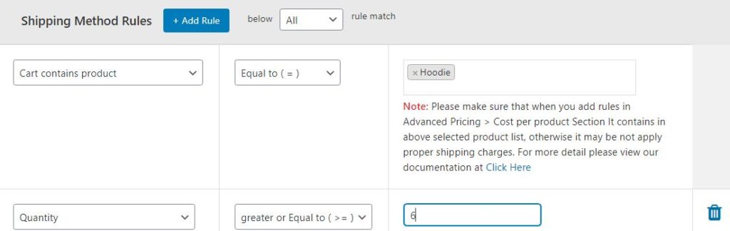 Figure 6: Shipping Rule According to Product Name and Product Quantity