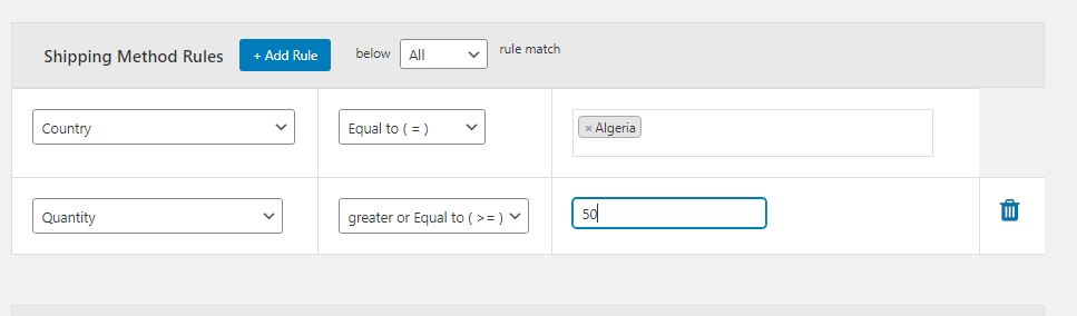 Figure 3: Adding the Country and Cart Quantity based rules to the method