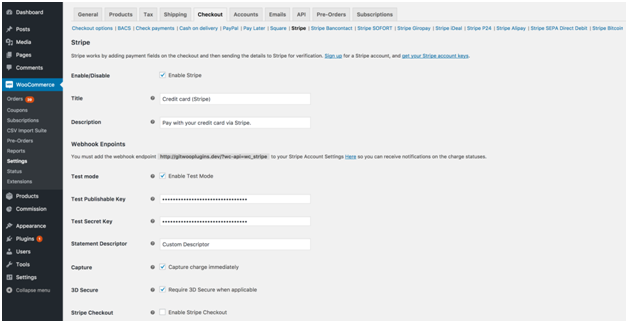 Figure 2 - Checkout-related Settings in Stripe Payment Gateway for WooCommerce