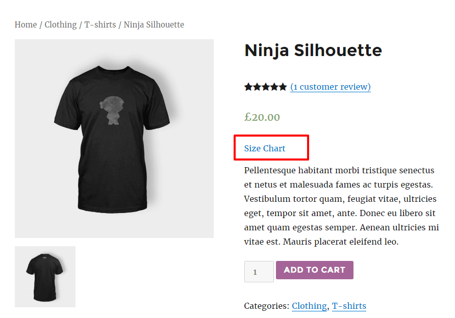 Figure 4: An option to show Size Chart in your WooCommerce Shop