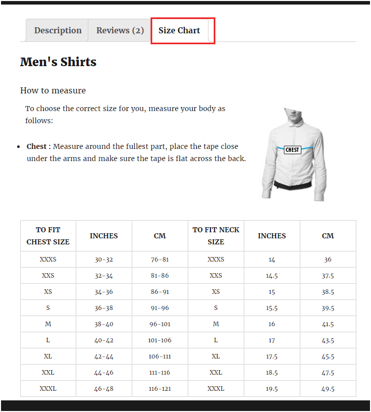 Figure 5: A Comprehensive and beautiful Product Size Chart