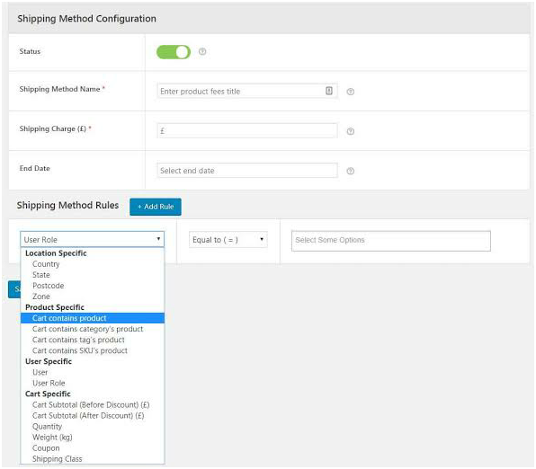 Figure 9 : Create a Shipping Method for the Case 'Cart Contains Product'