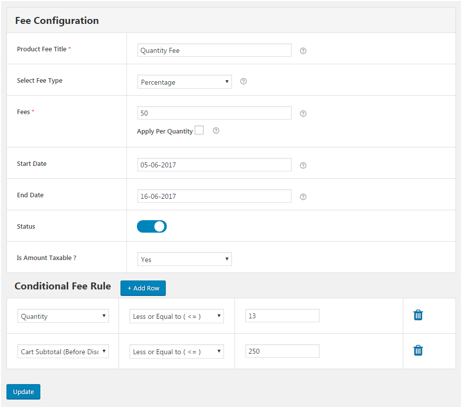 Figure 2: Form to add new Extra Fee to the WooCommerce Store