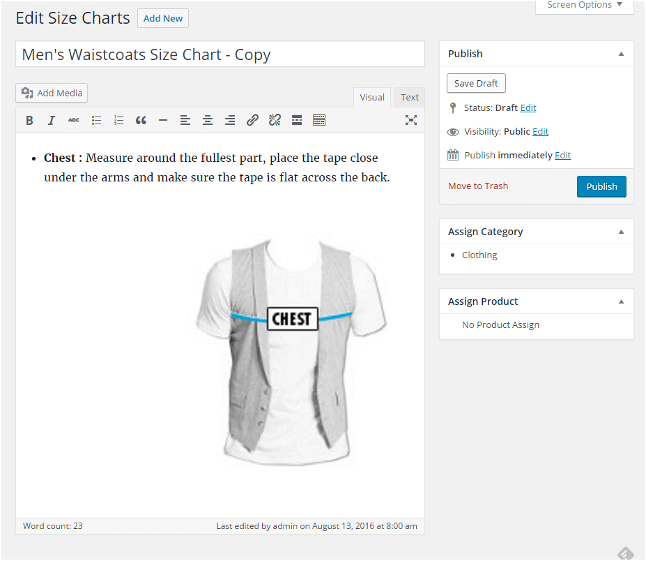 Figure 3:- Adding title and description to your WC Size Chart related product