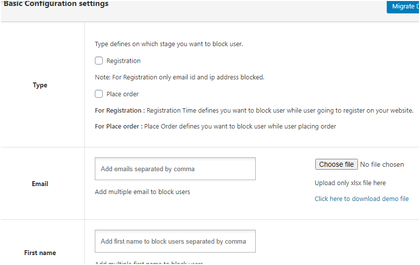 Figure 2: A few options in Basic Configuration Settings configuring