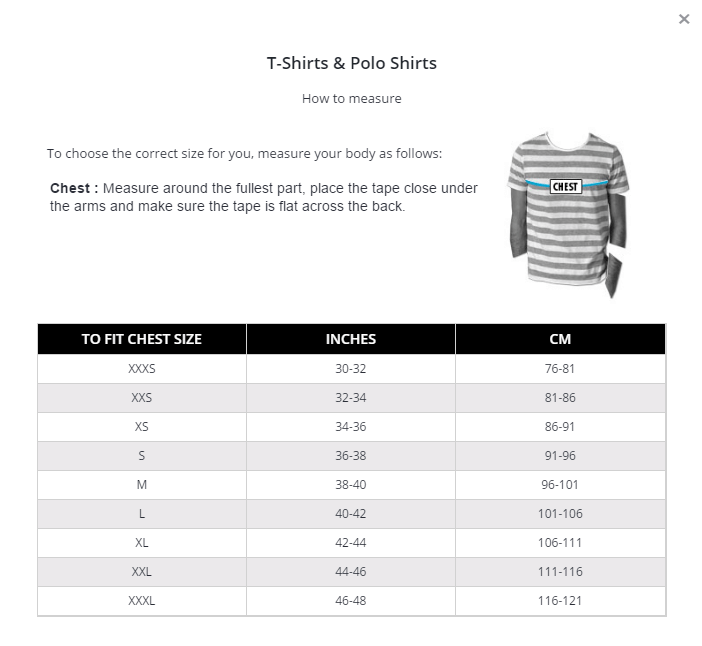 Figure 1: Example of a Product Size Chart