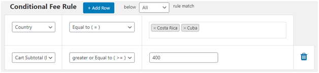 Figure 6: Set 10% as a shipping fee for orders of value >= $400 and from Costa Rica and Cuba.