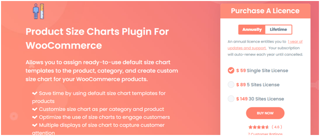 Figure 1 - Product Size Charts Plugin for WooCommerce