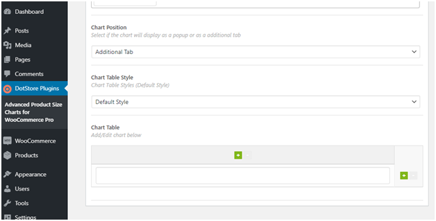 Figure 7 - Adding the size table