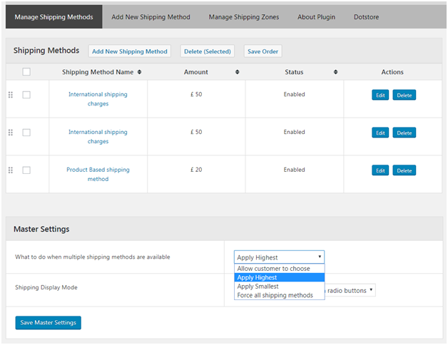 Figure 1 - Plugin Dashboard - Advanced Flat Rate Shipping Method For WooCommerce