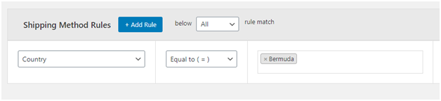 Figure 6 - country-based shipping rule with an value specified