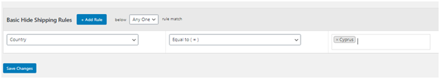 Figure 4: Hide a shipping method for sale running in Cyprus