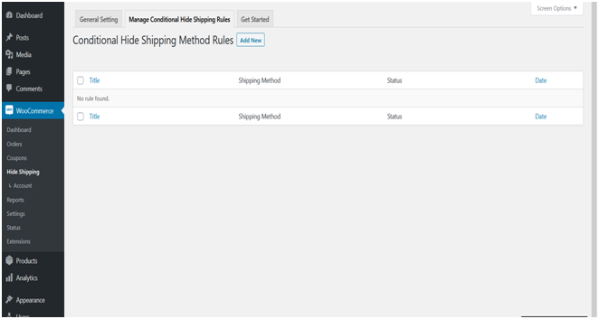 Figure 2 - Inserting new Hide shipping method