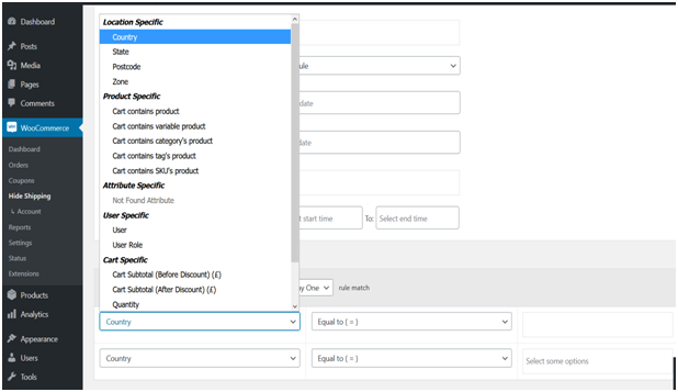 Figure 3 - Hiding Shipping methods based on Country