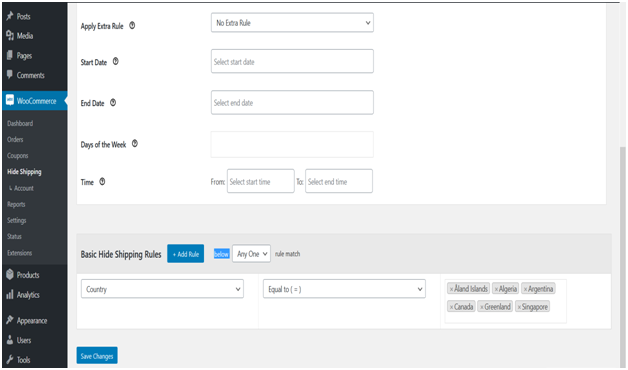 Figure 5 - Hiding shipping for multiple countries