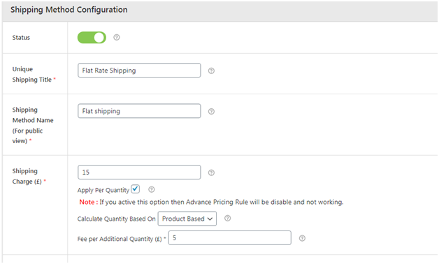 Figure 2 - Shipping Method Configuration - Advanced flat rate shipping plugin