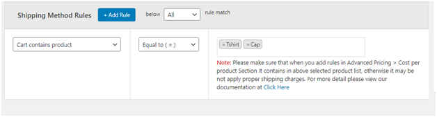 Figure 4: Apply 0 Cost shipping for more than one product type in WooCommerce