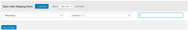 Hiding Shipping Method when the cart weight is equal to the specified weight