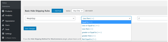 Figure 4 - Method for creating Hide Shipping conditions