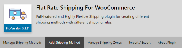 Plugin Main Dashboard - Add Shipping Method – Flat Rate Shipping Plugin