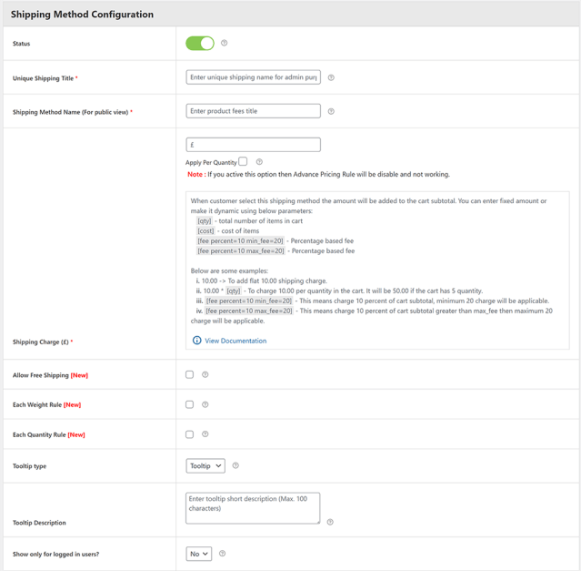 Shipping Rule Configuration Section