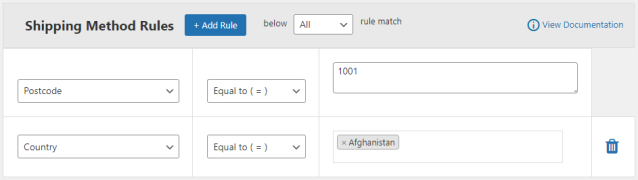 Shipping rule based on the specific country & postcode