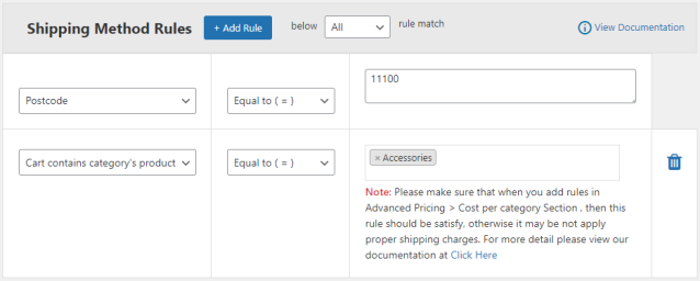 Shipping rule based on the specific category's product & postcode