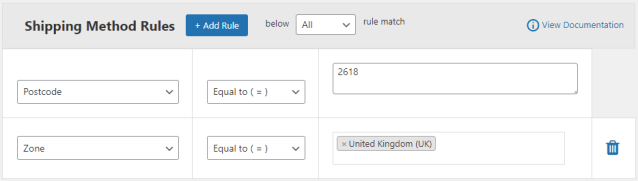 Shipping rule based on the specific shipping zone & postcode