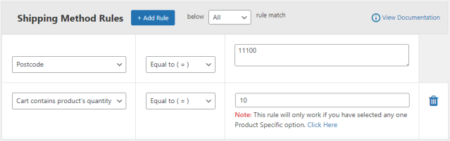 Shipping rule based on the specific product's quantity & postcode