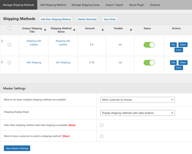 List of Available Shipping Methods – Flat Rate Shipping Methods for WooCommerce