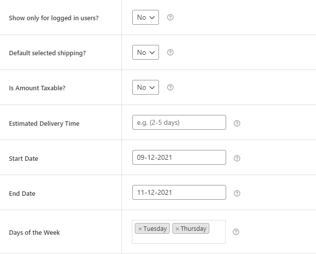 Filling details related to your flat rate shipping method