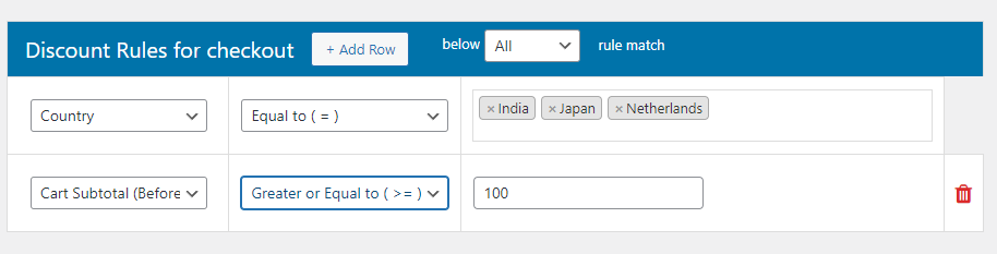 Subtotal range based discount