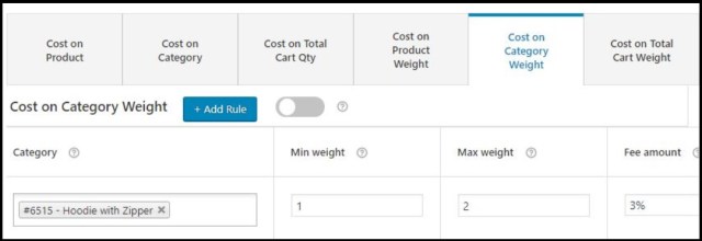 Configure fees by category