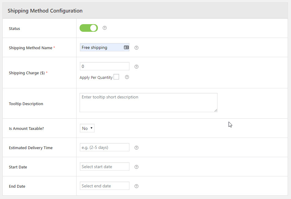 Shipping method configuration