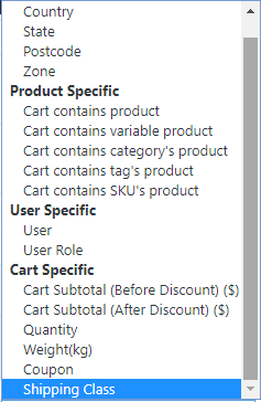 Shipping method conditions